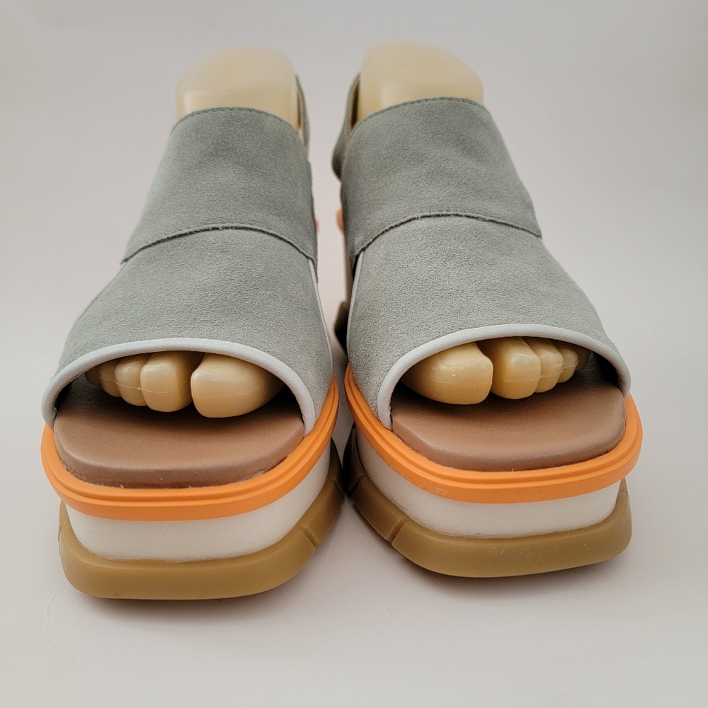 Sorel Gray Leather Joanie III Slingback Platform Wedge Heel Open Toe Sandals 8 - Picture 2 of 10